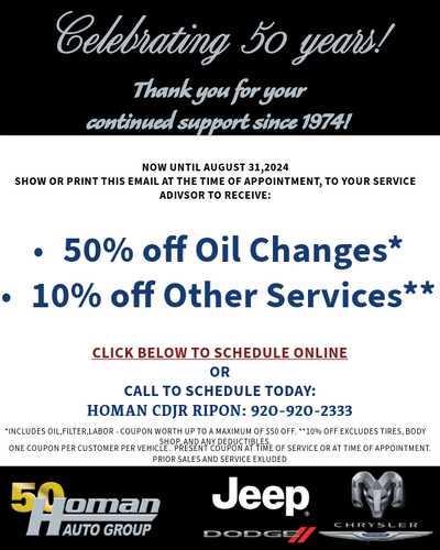 50% off Oil Changes*
10% off Other Services**